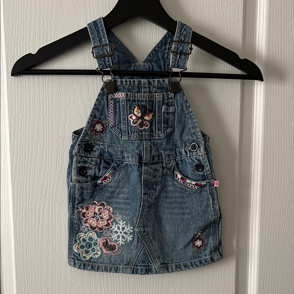 Denim Kids Overalls with Embroidered Accents